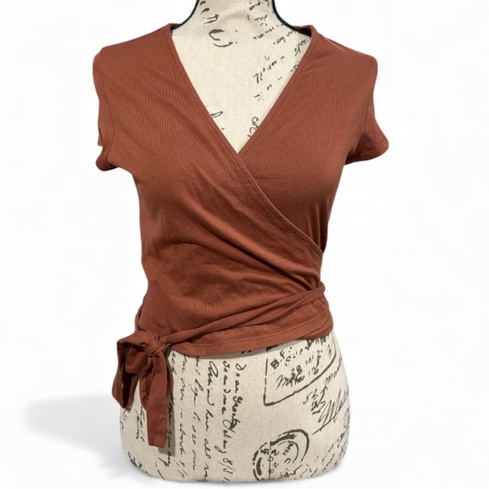 AG Adriano Goldschmied Wrap Top Rust Orange Ribbed Knit Size XS